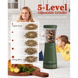 Electric Salt and Pepper Grinder Set with Storage Base, Stainless Steel Rechargeable Salt and Pepper Grinder Set with 4.5 oz Large Capacity, 1.8" Wide Mouth, Adjustable Coarseness, Ideal for Kitchen