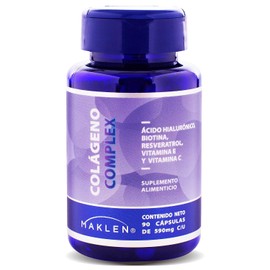 COLAGENO COMPLEX BEAUTY - Maklen Colágeno Hidrolizado + Acido Hialurónico, Biotina, Resveratrol, Vitamina E y C - Piel, Cabello y Uñas - VCaps Cápsulas de 590 mg