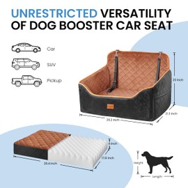 Dog Car Seat for Medium Dogs - Pet Car Seat with 2 Safety Straps & Waterproof Padding, Portable Pet Carrier for Cars, Trucks & SUVs, Comfortable Booster Bed for Pets Up to 55lbs (Black/Coffee)