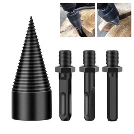 4PCS Firewood Log Splitter, Firewood Drill Bit Wood Splitter 32mm, 3 Handles Round+Square+Hex, Removable Logs Splitters Electric Drills Bits