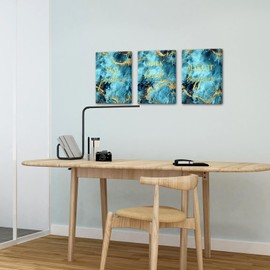 LevvArts Inspirational Wall Art Canvas Stay Positive Work Hard Make It Happen Sign Painting Modern Home Office Blue and Gold Decor (Blue)