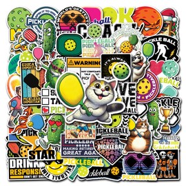 WESILY Pack 50 PCS Pickleball Ball Stickers Sports Themed Waterproof Vinyl Decals Supplies Favors Party Decor Water Bottles Laptop Phone Helmet Scrapbooks Gifts Birthday for Kids Teens Adults