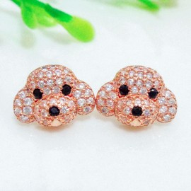 Hiqmic 925 Sterling Silver Cute Dog Puppy Zirconia Earrings Ear Stud Piercing white gold plated Fashion Jewelry Gifts, WK90055-Rosegold