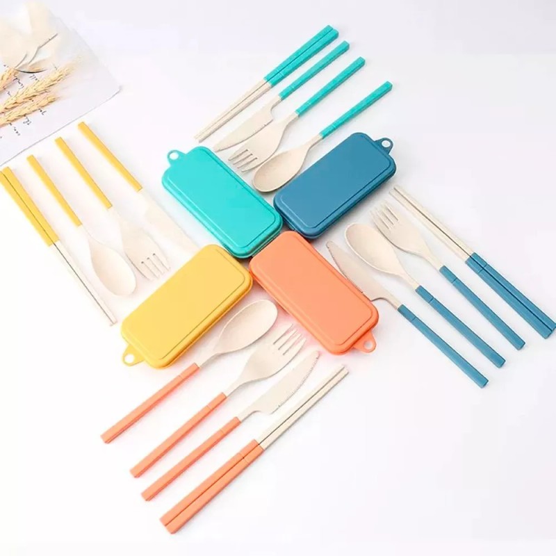 Lecute Cubiertos Cuchara Tenedor Cuchillo Portatil Ecologicos Trigo
