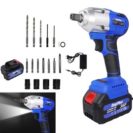 Qimu Cordless Impact Wrench,1/2 Impact Gun,3-IN-1 Brushless Power Electric Wrench/Max Torque (420N.m),21V Impact Drill Set with 6.0Ah Battery&Charger, 4Pcs Sockets,Variable Speed for Car Repairs