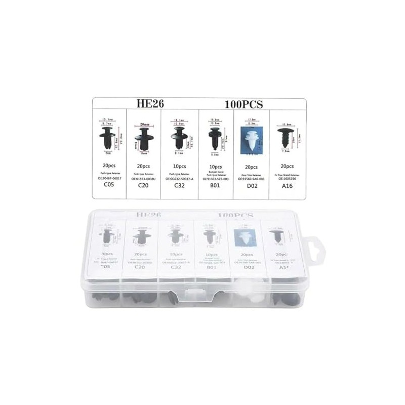 Grapa Kit Automotriz Remache Universal Surtido Estuche Clips 100 Pzs