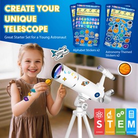 Hawkko Telescope for Adults & Kids – 80mm Aperture 500mm Telescopes for Adults Astronomy, (20X-150X) Portable Refractor Telescope Kit for Beginners with Decorate Stickers, AZ Tripod, Phone Adapter