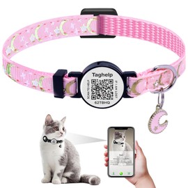 Cat Collar Stars and Moon, Solid & Safe Safety Plaid Kitten Collars with QR ID Tag for Girl Boy for Cats, Pet Collar, Breakaway Cat Collar, Pet Name and Phone Number on line,NO app(Pink)