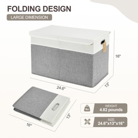 Roobyl Large Toy Box with Flip-Top Lid, Collapsible Storage Organizer Bins with Dividers and Handles, Kids Bin Chest Baskets for Toys, Playroom Organizers, Nursery 25"x13" x16" (Gray & White)