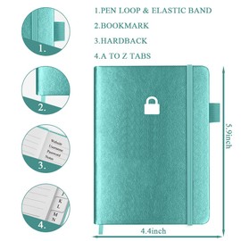 Hardcover Password Book with Alphabetical Tabs - Internet Password Keeper Book, 11.6 x 15.5cm Password Notebook for Office or Home, Green