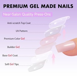 SXVME Uñas postizas acrílicas naturales, cuadradas, cortas y medianas, color rosa pastel, con pegamento para mujer, uñas postizas de gel suave y brill