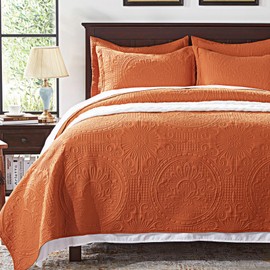 Anluoer Quilt King Size Bedding Set-Burnt Orange Embossed, Bedspreads-Lightweight Summer Soft Microfiber Bedspread, Bed Coverlet for All Seasons (1 Quilt, 2 Pillow Shams)