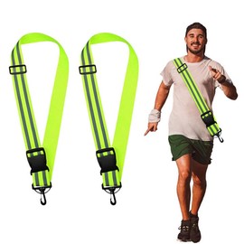 MIVAIUN Pack of 2 Reflective Belts, Bicycle Vest, Reflective Sash, Reflective Running Gear, High Visibility Safety, igh Vis Belt with Clip for Jogging Biking Cycling (Green)