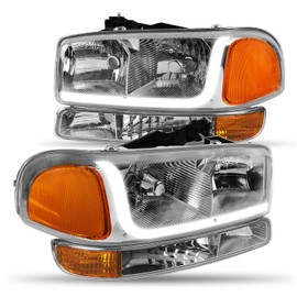 CAAP DRIVEN LED DRL Headlights + Bumper Lamps Compatible with 1999-2007 GMC Sierra 1500 2500HD 3500 C3 Yukon CAAP-SIERRA99-LB-CHAM-HL