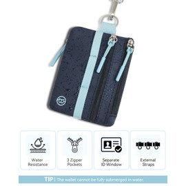 BOSTANTEN Small Wallet RFID, Minimalist Zip ID Case Wallet with Lanyard Keychain, Water Resistant Card Wallets for women & Men, Navy Blue and Sky Blue