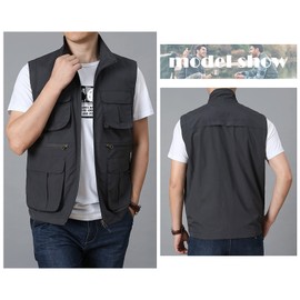Panegy Men's Plus Size Classic Cargo Carrier Utility Vest Lightweight Quick Dry Fitted Jacket Sleeveless Coat for Hiking Fishing Photo Safari Travel Dark Grey XXL