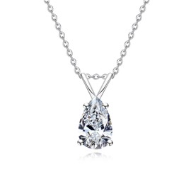 AnuClub Pear Cut Moissanite Pendant Necklace 2CT D Color VVS1 925 Sterling Silver Everyday Wear Necklace for Women Wife Her with Certificate, 40+2+3cm Adjustable Chain
