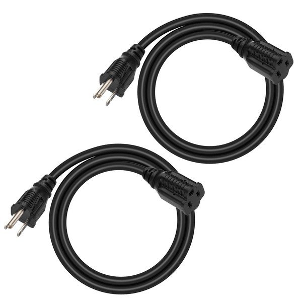 DEWENWILS 3 Foot Extension Cord, 16 AWG SJTW Weatherproof Power Cable for Indoor Outdoor Use, 3 Prong Grounded Outlets Plugs for Christmas Decor and Lights, Black, ETL Listed, 2 Pack