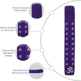 Incense Stick Holder – Joss Sticks Holder Burner Catchers Wooden Stand With Ash Catcher For Home Décor And Fragrant Accessory , Aromatherapy , Meditation , Yoga , Office (Om-Purple)