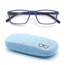 Autojouls 1-Pack Nearsighted Glasses for Distance with Hard Case Blue Light Spring Hinge Glasses Not Reading Glasses, Blue-Black -2.0 x