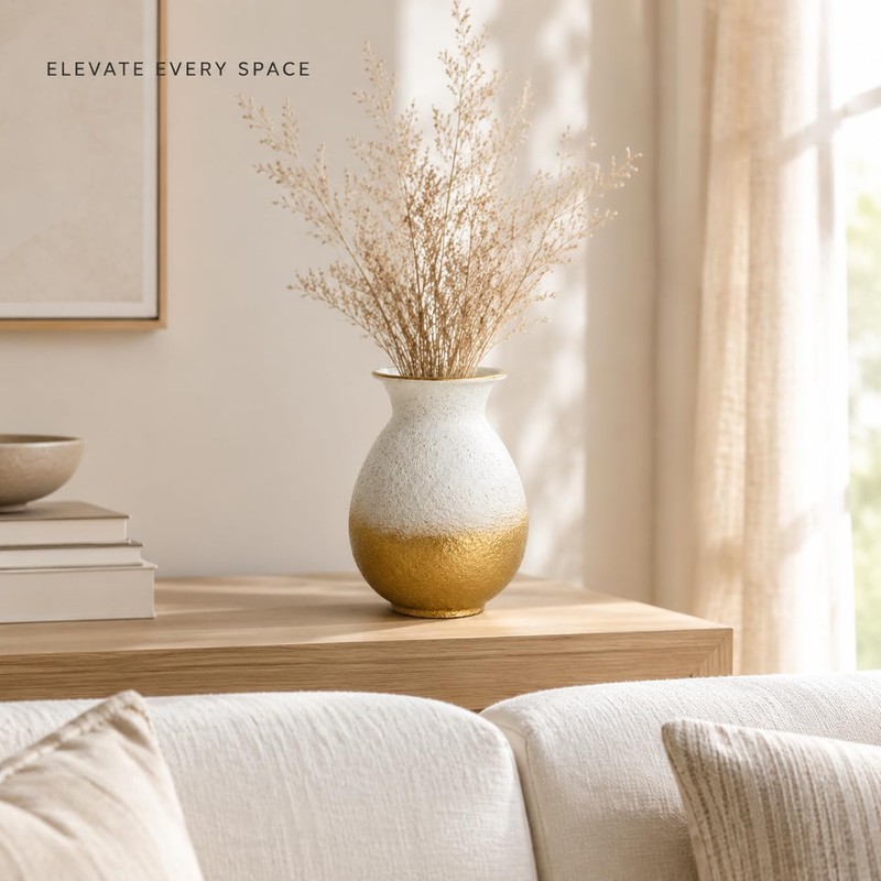 Textured Metal Vase, 7.6 x 5.1 Inch, White and Gold
