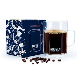 NGUYEN COFFEE SUPPLY - Glass Coffee Pitcher, Microwave and Dishwasher Safe, Ideal Gift, 1400ML, Clear [Set of 1]