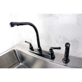 Kingston Brass NB750SP Water Onyx 8 inch Centerset Kitchen Faucet with Lever Handle and Matching Side Sprayer, Black Stainless Steel