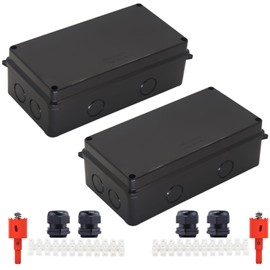 Electrical Box, Outdoor Waterproof Box IP65 Junction Box with Reserved Holes,ABS Plastic Project Box Power Cord Enclosure Black 2Pcs 7.9 x 3.4 x 2.8 inch(200x100x70mm)