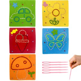 First Sewing Kit for Girls, Sewing Kit for Kids with Material Cards, Colored Threads, Needles, Kids Sewing Kit, Toddler Arts and Crafts Age 3, Threading Toys, DIY Montessori Toys