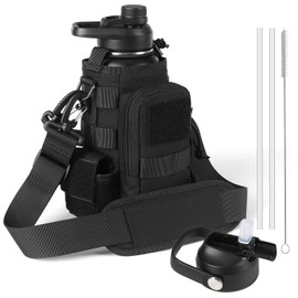 32 Oz Insulated Water Bottle - Stainless Steel Tactical Flask With Straw Lid & Chug Cap, Metal Military Water Bottle With Rugged, Removable Sleeve Can Place Items for Hiking Camping Hunting