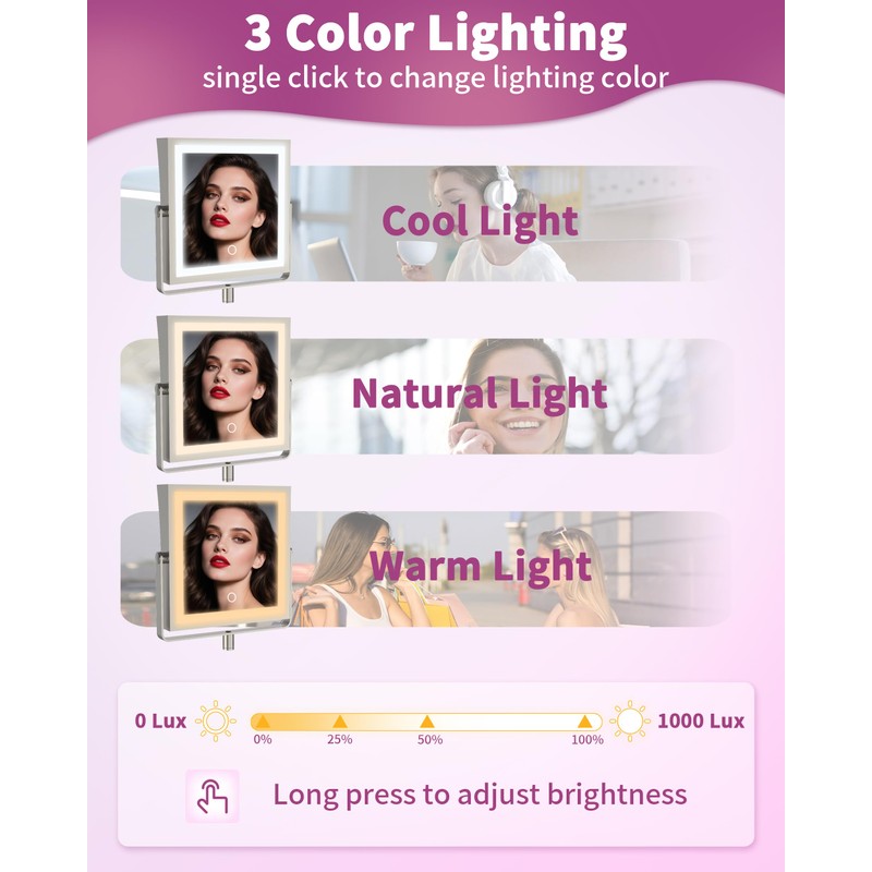WZKALY Rechargeable Wall Mounted Makeup Mirror with Lights, 4000mAh Double