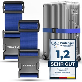 Travely® Premium Luggage Strap – Particularly Eye-catching and Safe – Includes 2 Name Badges – Suitcase Strap Ideal Cross – [Set of 2] – Navy