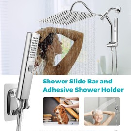 Shower Head, 12" Luxurious All Metal Rectangular Rain Shower Head with Handheld, High Pressure Rainfall Shower Heads Wide Dual Showerhead with Spray Combo Chrome (DOE & CEC Certificationed, 1.8GPM)