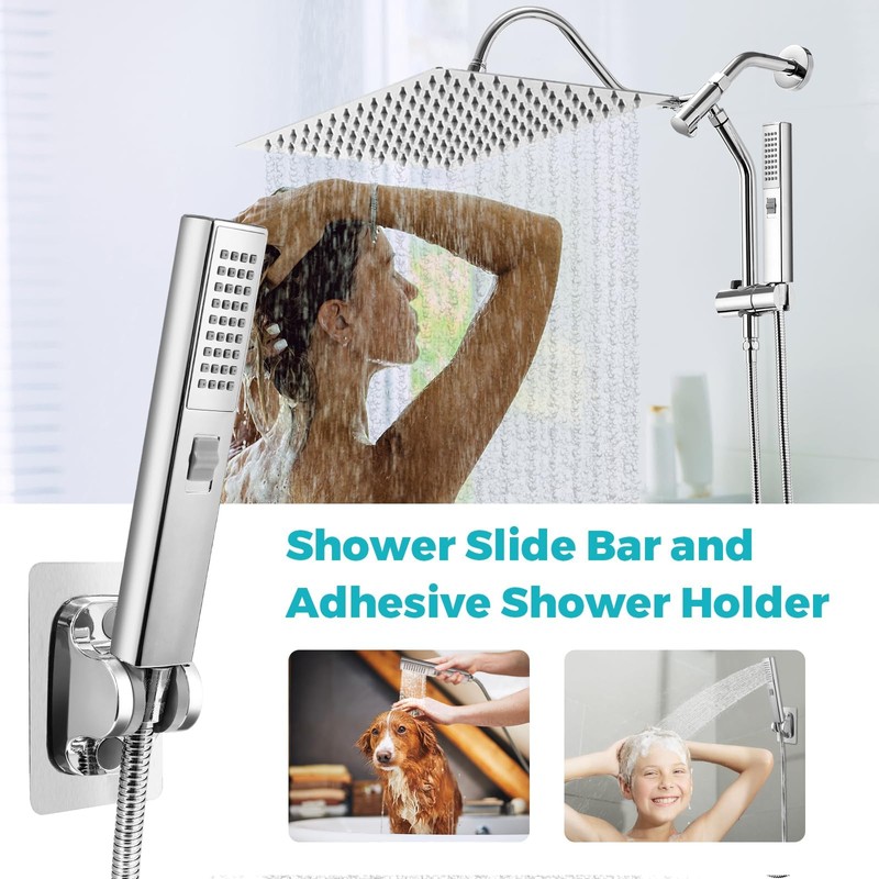 Shower Head, 12" Luxurious All Metal Rectangular Rain Shower Head