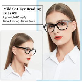 OCCI CHIARI Fashion Large Frame Reading Glasses Women Cat Eye Readers 1.0 1.5 2.0 2.5 3.0 3.5 4.0 5.0 6.0(Black 1.0)