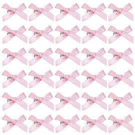 PPhtony Mini Hair Bow Clips 30Pcs Mixed Color Satin Hair Ribbon Bowknot Alligator Clips Barrettes for Women Girls Teens Braids Hair Decoration (Pink)