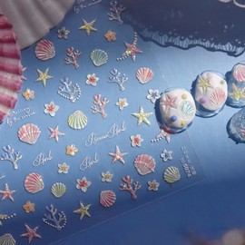 Summer Nail Art Stickers Decals Colorful Starfish Shell 5D Embossed Nail Decals 1PCS Shell Flower Marine Life Summer Nails Design Adhesive Sliders Cute Manicure Accessories for Women Nail Decorations