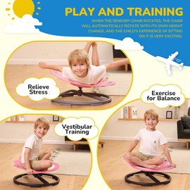 BABAMU Sensory Chair Sit and Spin Autism Sensory Products Sensory Toys Sensory Spinning Chair Autism Spinning Chair for Kids Swivel Chair Training Body Coordination (Pink)