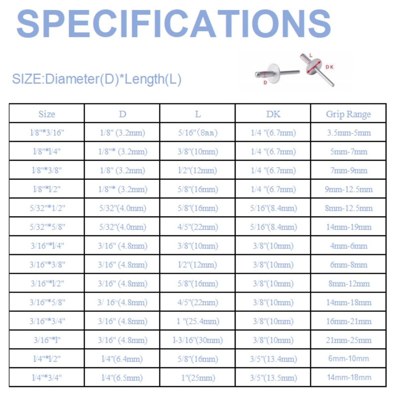 100pcs 1/8" x3/8" Aluminum Blind Rivets, Black,3.2x 10mm Pop Rivets