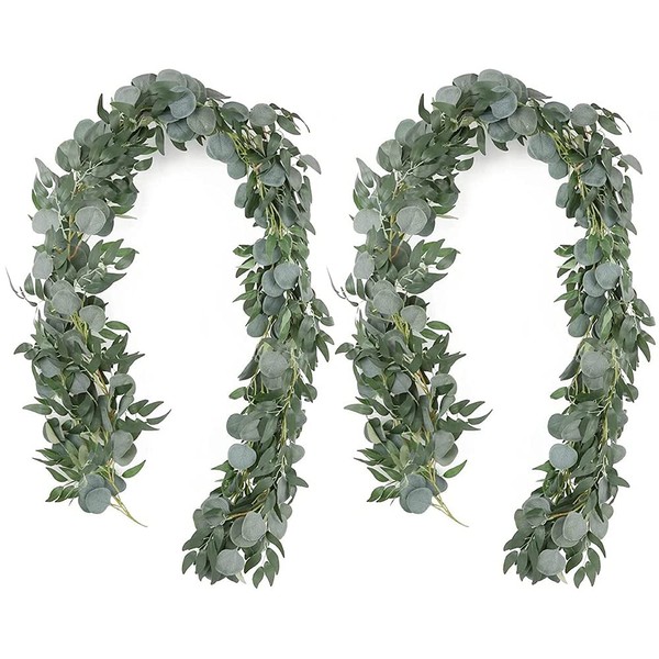 Lobamop Artificial Eucalyptus Garland with Willow Vines, 2 Packs 6.5
