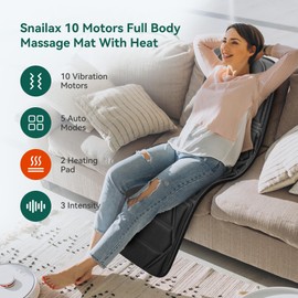 Snailax Massage Mat with Heat, Back Massage Pad for Bed, Chair, 10 Motors Vibrating Massage Mattress Pad with 2 Heating Pads for Back, Full Body Massager