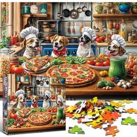 Puzzle 1000 Pieces, Adult Puzzle, A Challenging Puzzle, Puzzle Games for the Whole Family, Gifts for Women, Gifts for Men, Theme: Pizza Dinner for Dogs