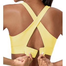 Sports Bra for Women High Impact Padded Workout Bra Twist Front Tight Fit Running Bra Crop Tops Supportive Bras for Yoga Training Yellow