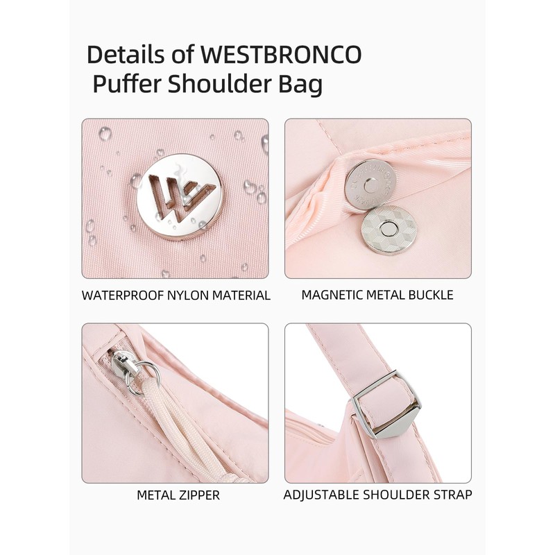 WESTBRONCO Puffer Crescent Shoulder Bags for Women Puffy Quilted Handbags,