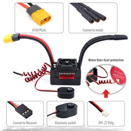 Rocket-RC V2 Supersonic Waterproof 90A ESC Li:2-3S XT60 Plug w/T Male Plug for 1/10 Rc Car (90A)