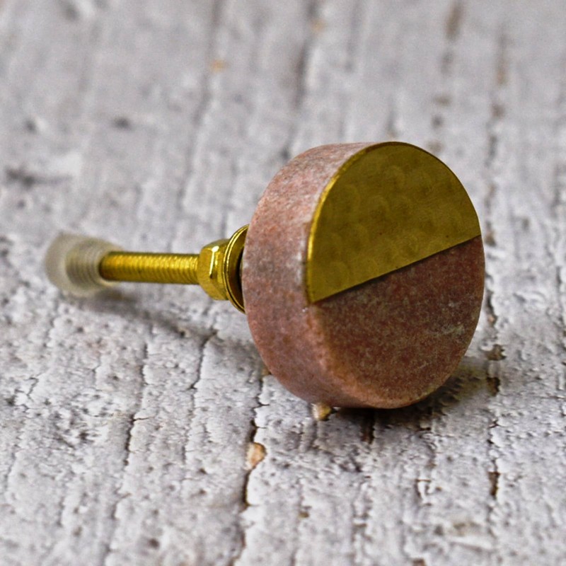ARTISNO Marble Brass Knobs, Pink Marble knobs, Brass Drawer Knobs