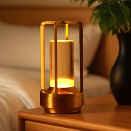 Portable Touch Control Table Lamp with 5000mAh Battery, 3-Color Stepless Dimming Cordless LED Light for Bedroom/Camping/Restaurant/Bar Indoor & Outdoor (1-Pack Gold)