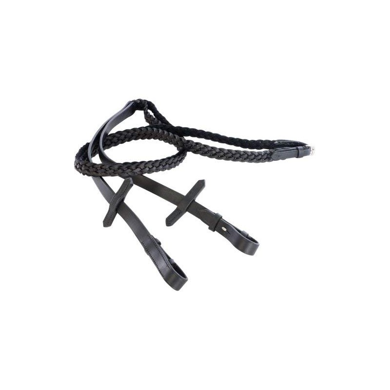 Cwell Equine Italian Polo Leather Plaited/Braided Reins Black Full (542)