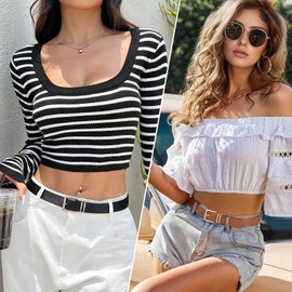 VONMELLI 3 PACK Women Leather Belts for Jeans Pants Dresses Fashion Ladies Waist Belt with Gold Square Buckle Fit Waist Size 31-37in