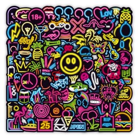 100Pcs Neon Stickers,Waterproof Vinyl Stickers Pack for Water Bottles Skateboard Laptop Guitar Computer,Fashion Stickers for Kids Teens Adults